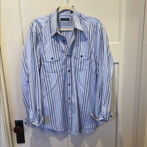 Zashi Men's Blue Striped Casual Button Down Shirt